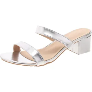 Womens Faux Leather Slip On Block Heel