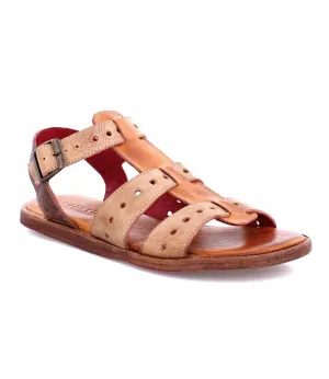 Women's Flat Buckled Sandals In Sue Cafe Latte Rustic