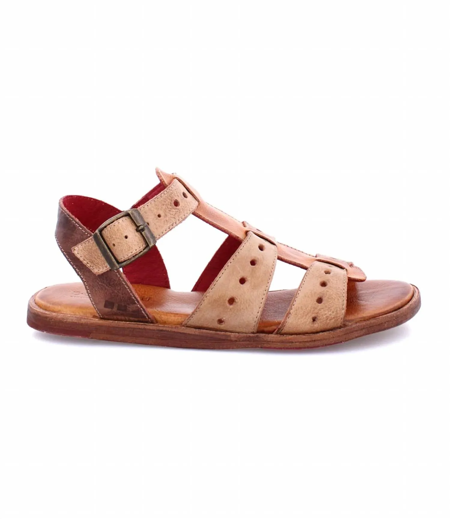 Women's Flat Buckled Sandals In Sue Cafe Latte Rustic
