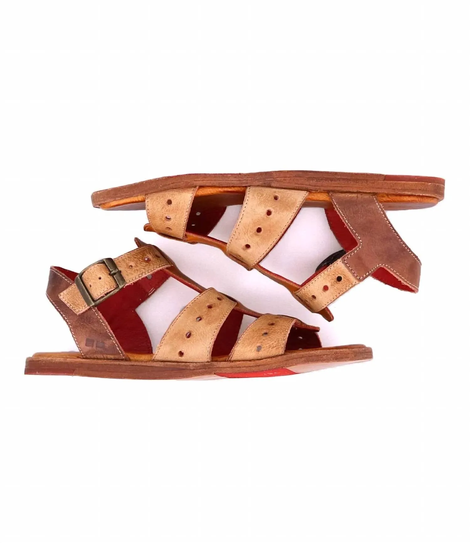 Women's Flat Buckled Sandals In Sue Cafe Latte Rustic