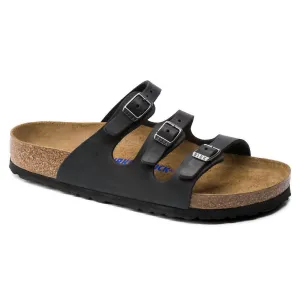 Women's Florida Soft Footbed Oiled Leather Slide Sandal In Black