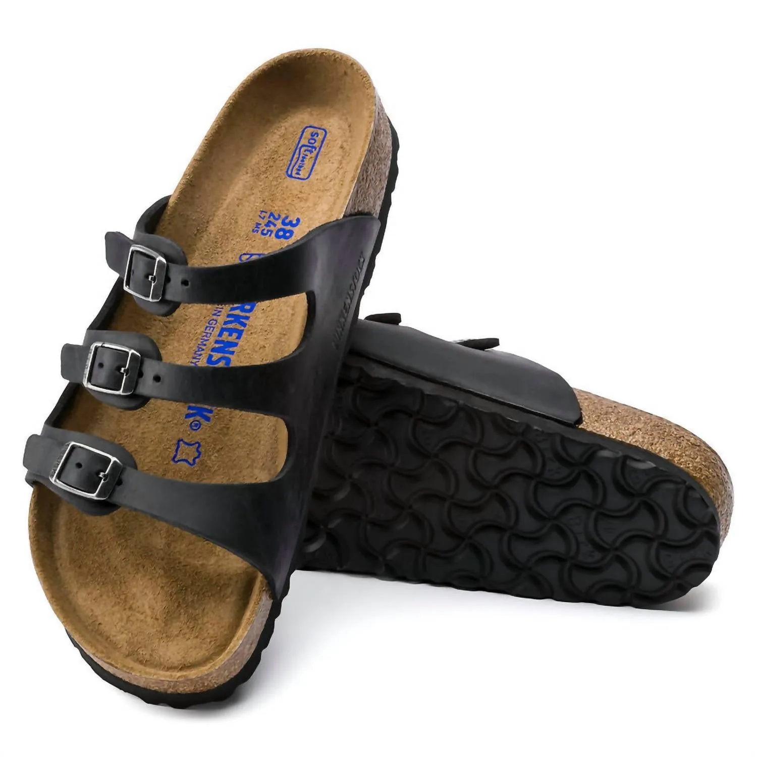 Women's Florida Soft Footbed Oiled Leather Slide Sandal In Black