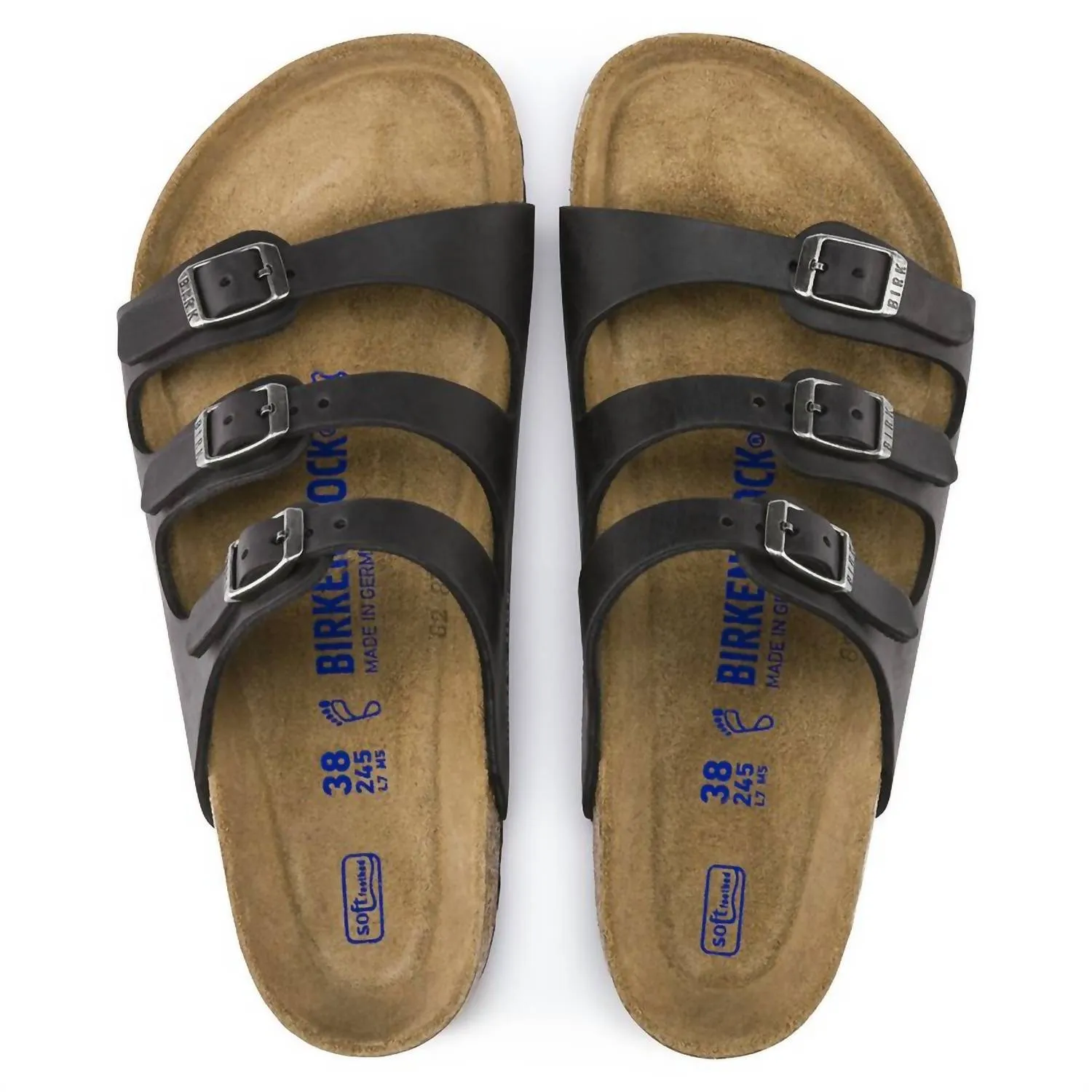 Women's Florida Soft Footbed Oiled Leather Slide Sandal In Black