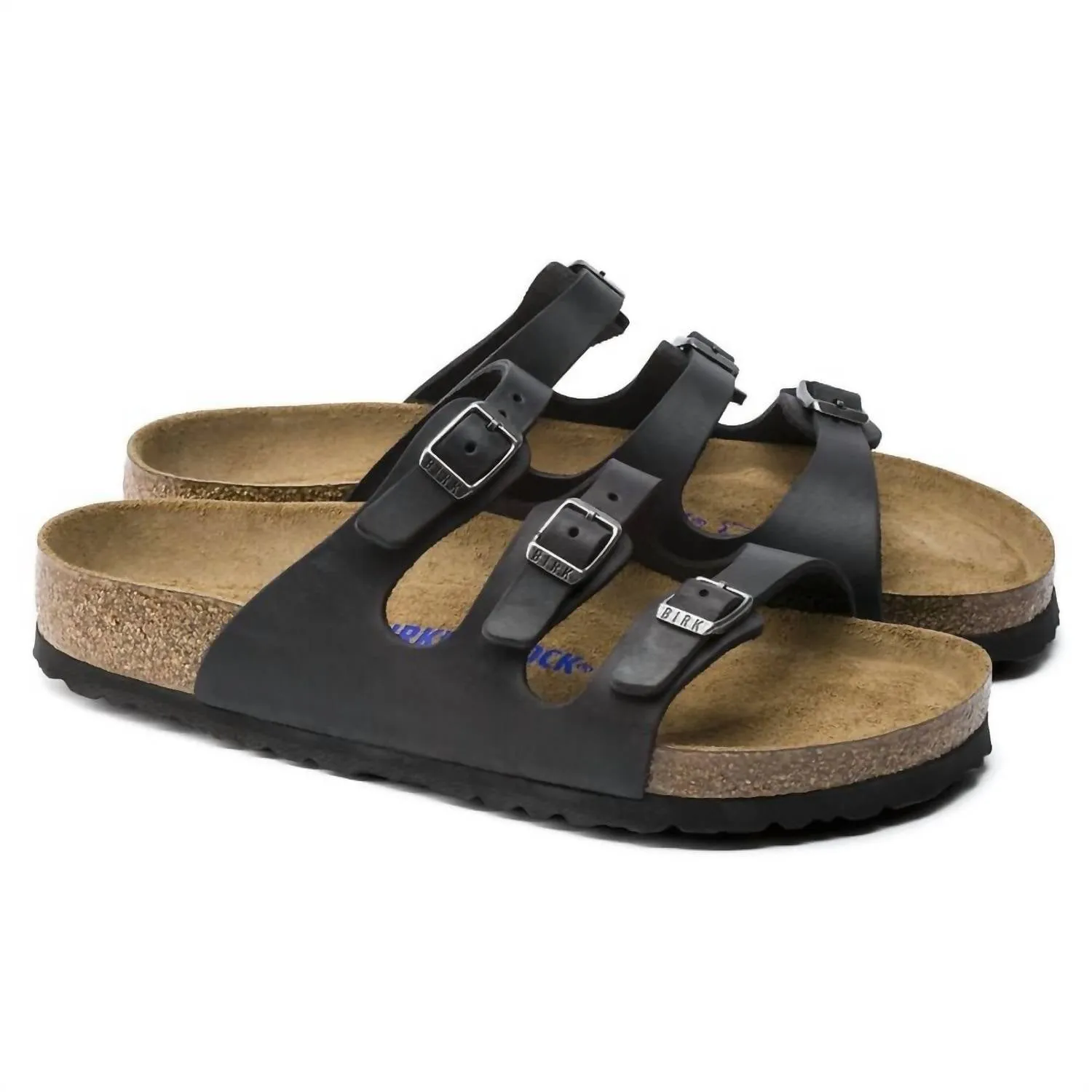 Women's Florida Soft Footbed Oiled Leather Slide Sandal In Black