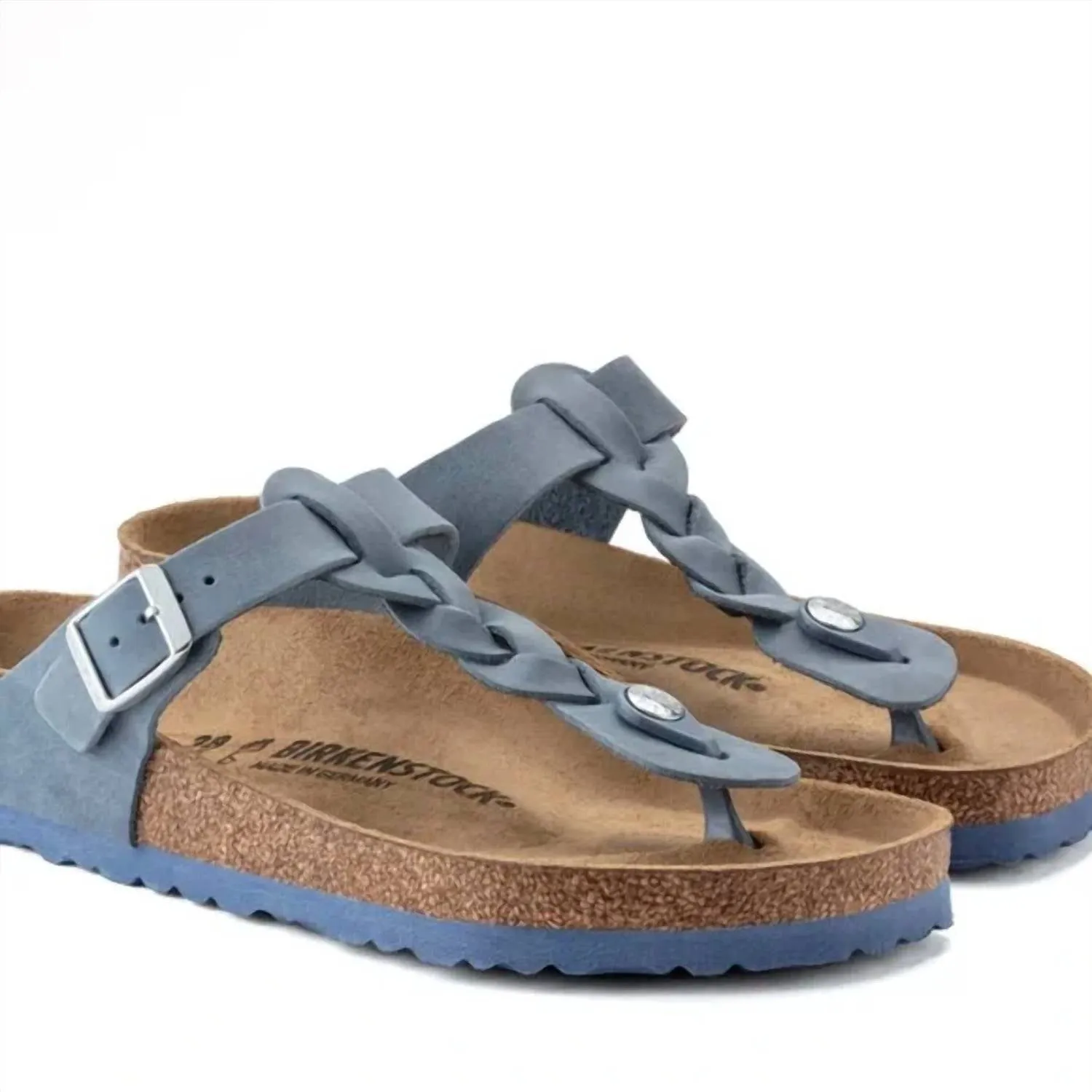 Women's Gizeh Oiled Leather Braided Sandals In Dusty Blue