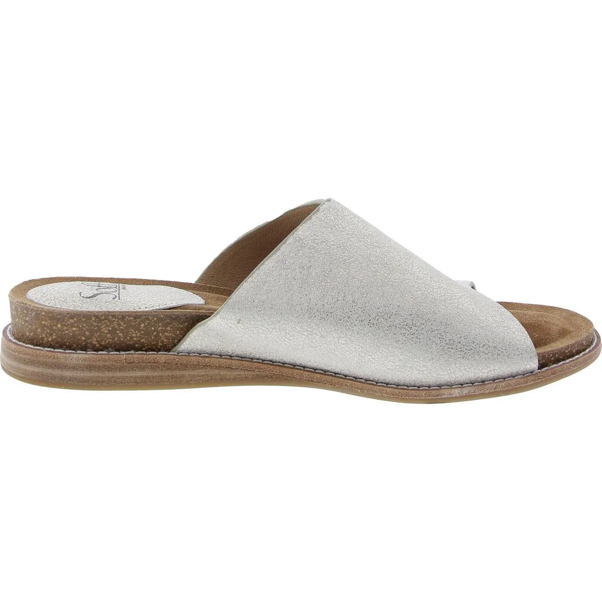 Womens Metallic Leather Slide Sandals