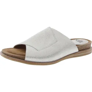 Womens Metallic Leather Slide Sandals