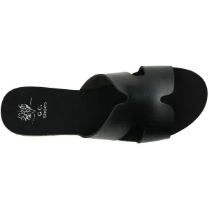 Womens Mixed Media Faux Leather Slide Sandals