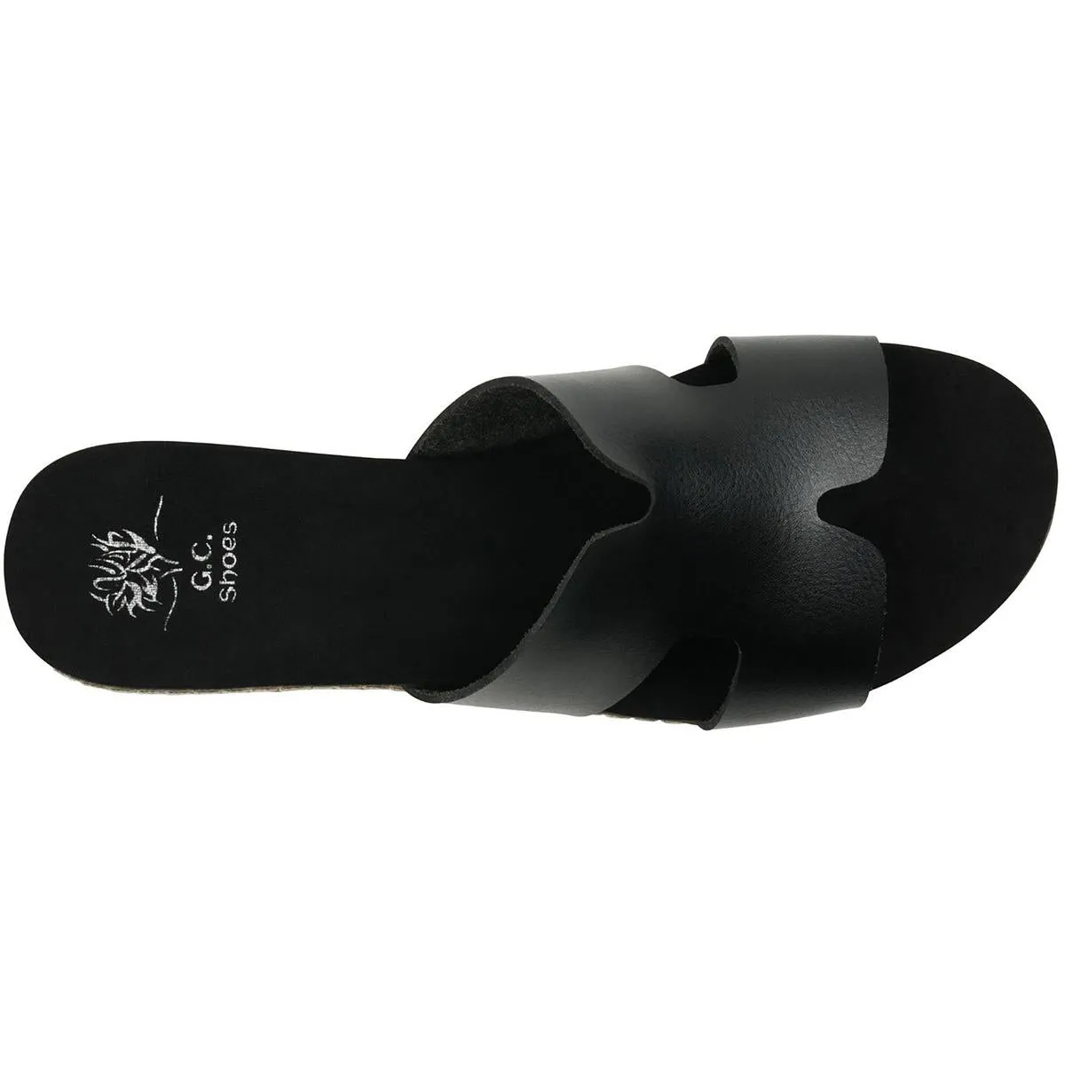 Womens Mixed Media Faux Leather Slide Sandals