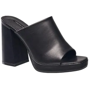 Womens Open Back Leather Block Heel