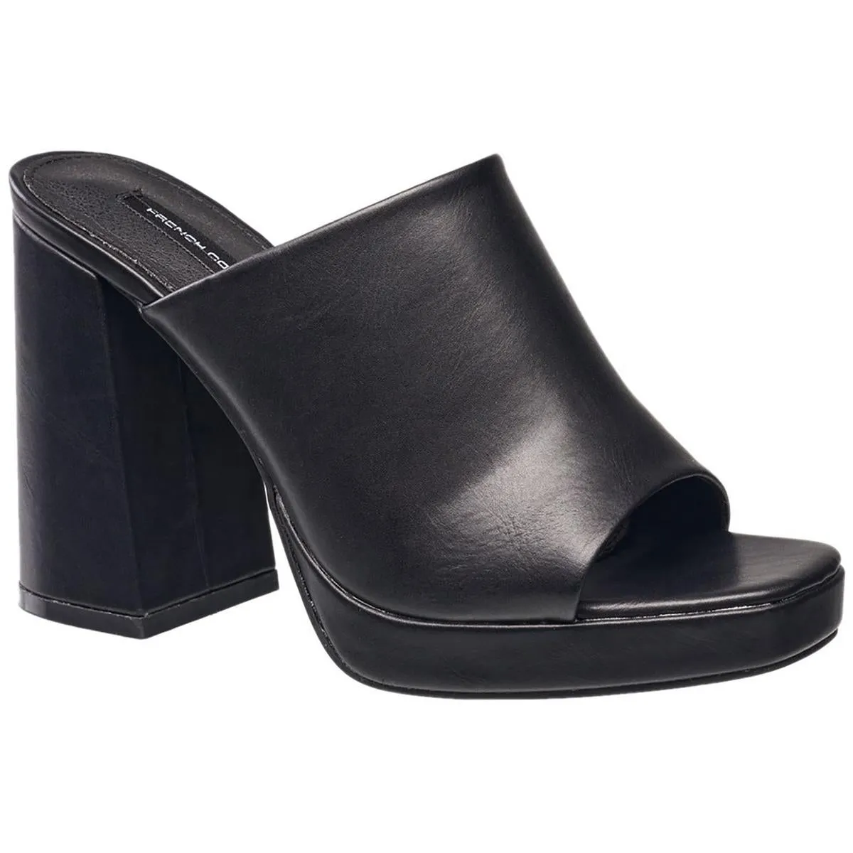Womens Open Back Leather Block Heel