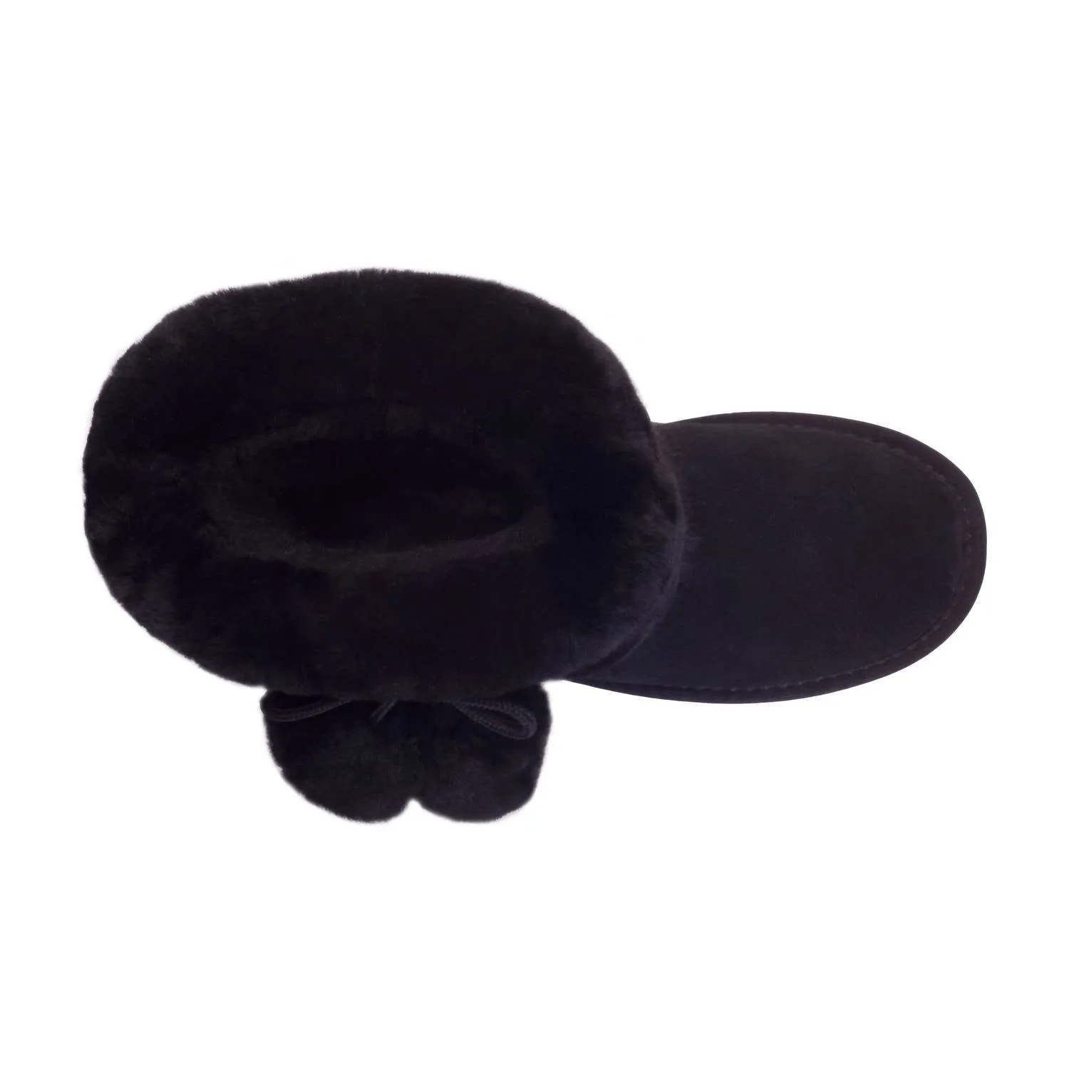 Women's Pom Pom Sheepskin Boots In Black