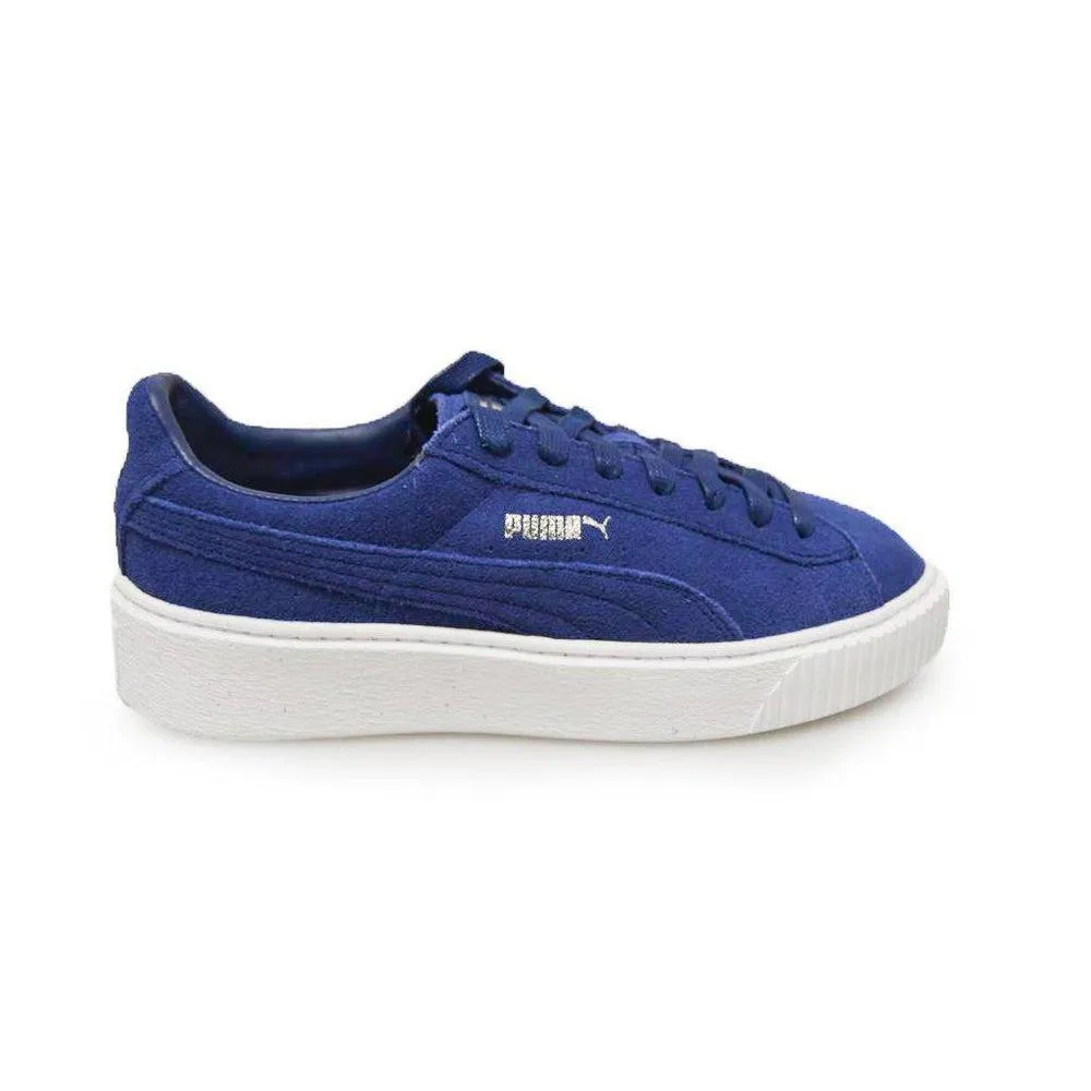 Womens Puma Suede Platform - 36222302 - Blue White Trainers