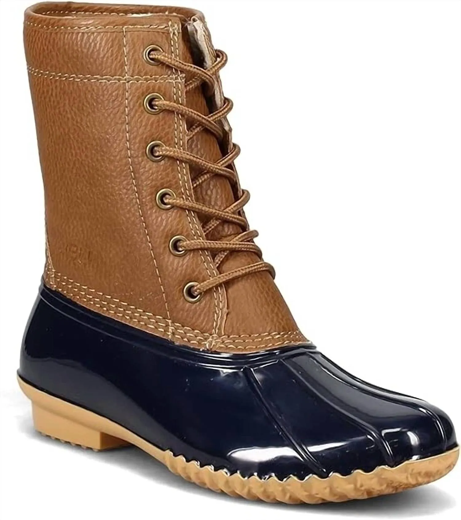 Women's Rain Mid Calf Boot In Navy/tan