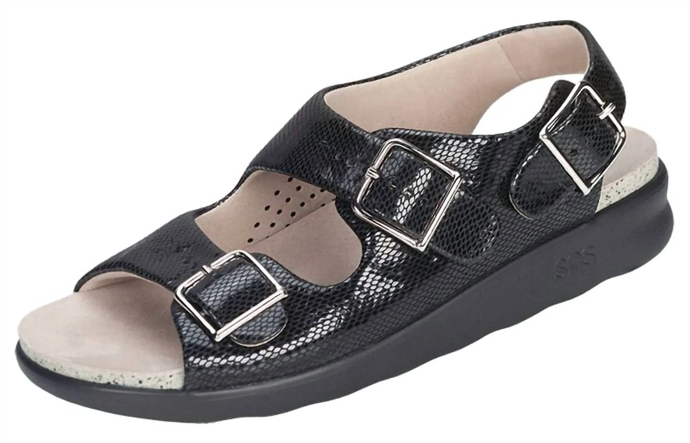 Women's Relaxed Heel Strap Sandal In Black Snake