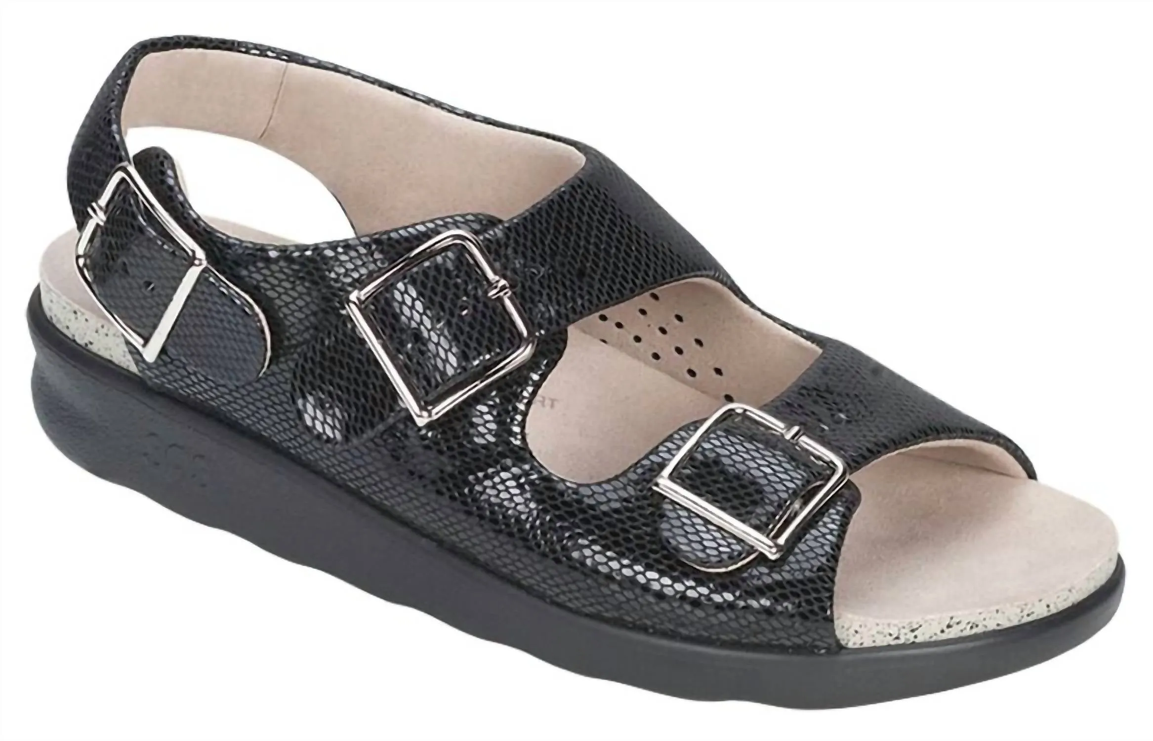 Women's Relaxed Heel Strap Sandal In Black Snake