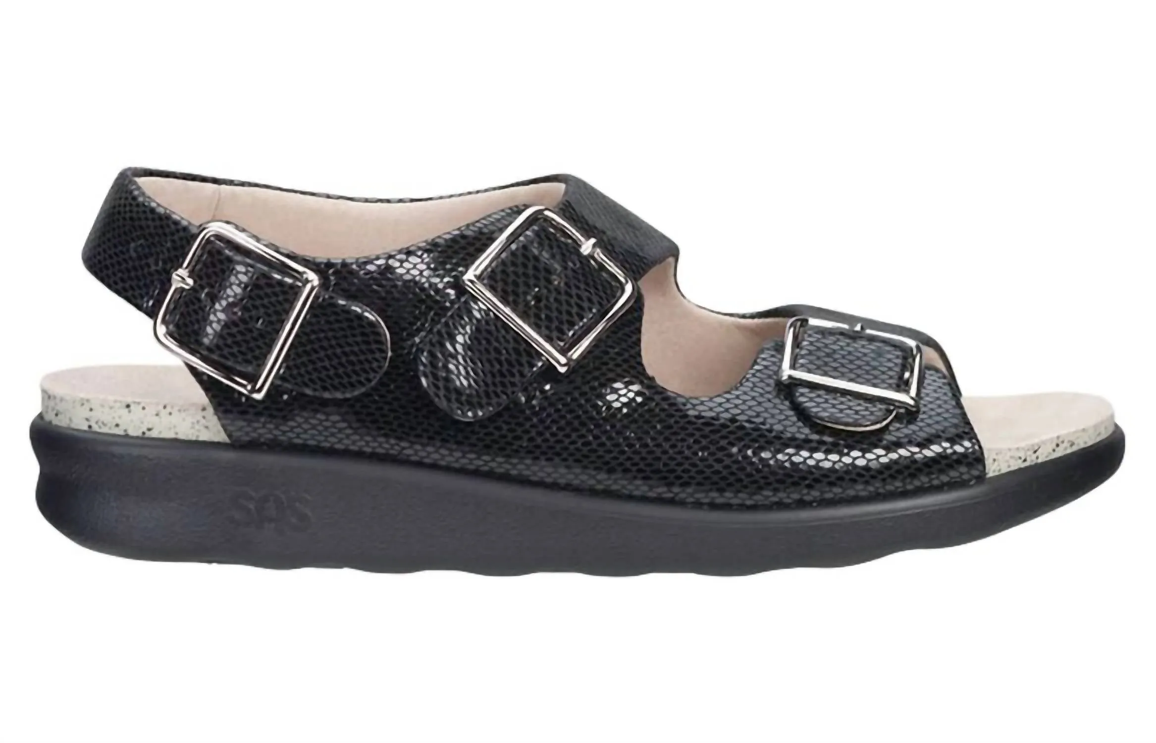 Women's Relaxed Heel Strap Sandal In Black Snake