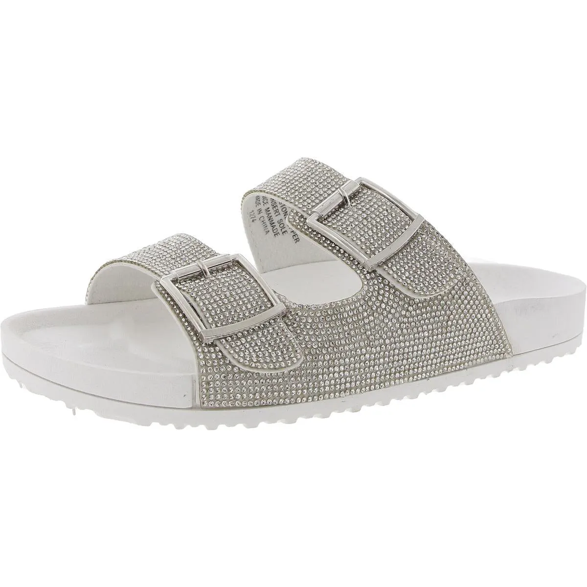 Womens Rhinestone Man Made Slide Sandals