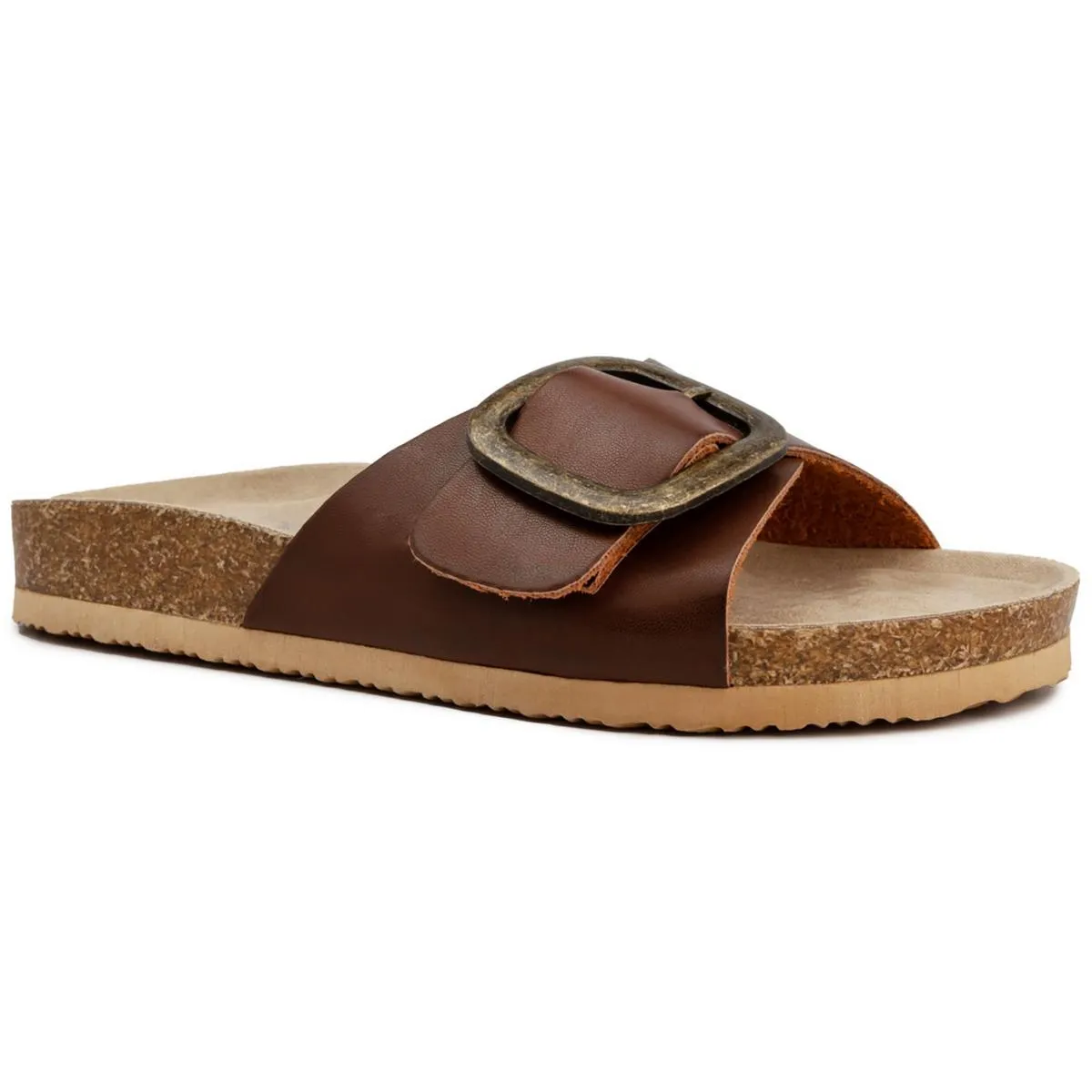 Zerri Womens Faux Leather Slip On Footbed Sandals