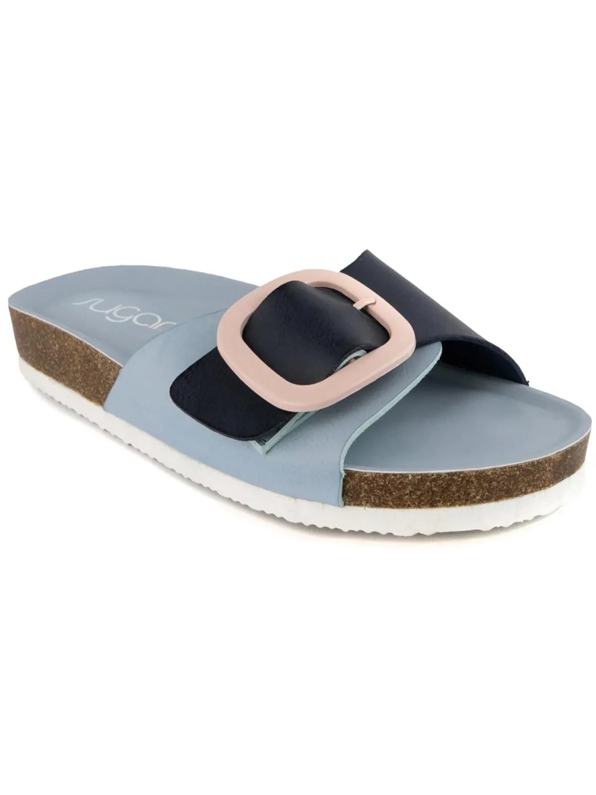 Zerri Womens Faux Leather Slip On Footbed Sandals