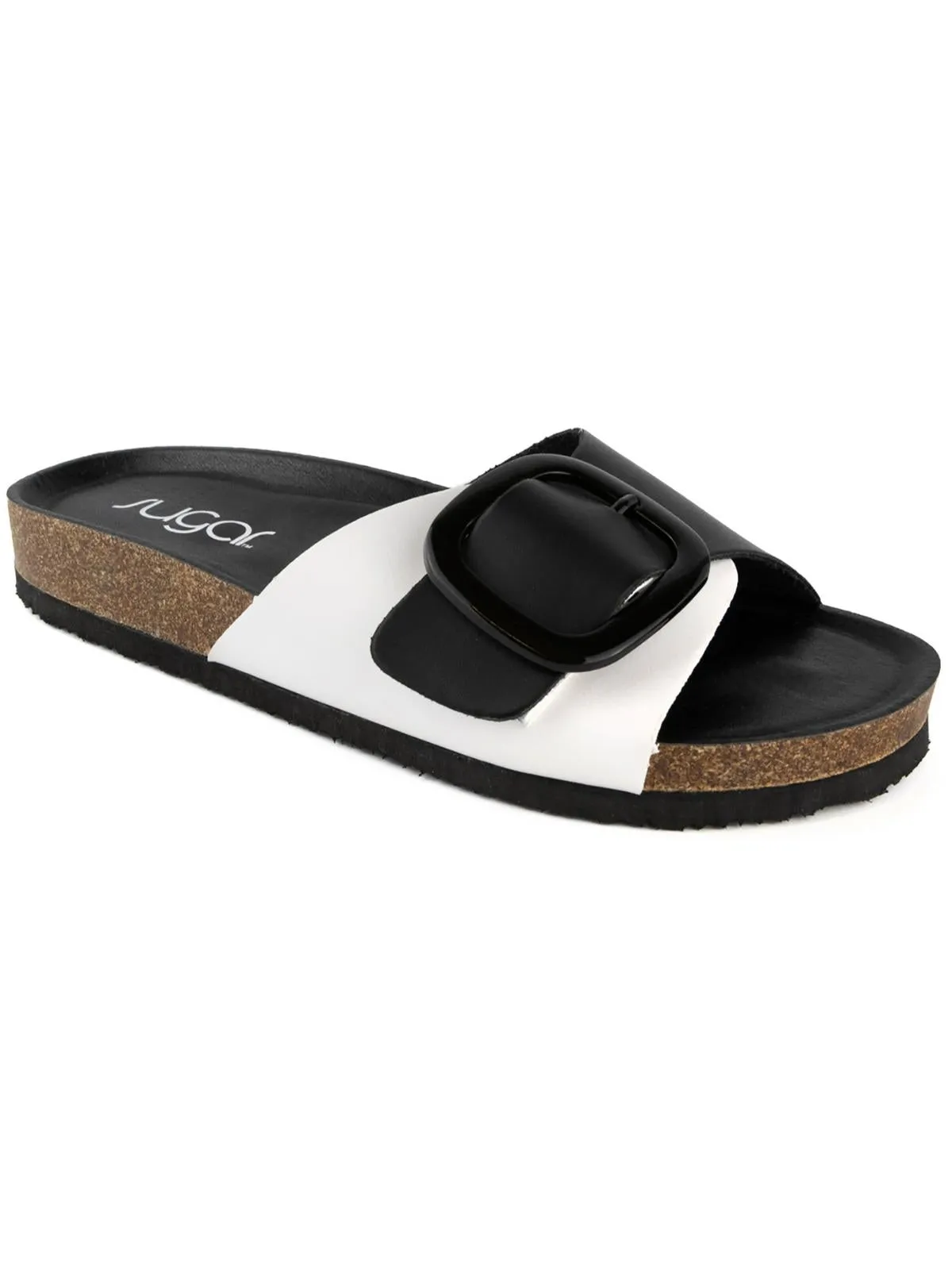 Zerri Womens Faux Leather Slip On Footbed Sandals